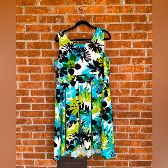 Tropical Palm Print Ponte Fit and Flare Midi Dress Sleeveless Women’s Plus 18W - Picture 6 of 6